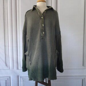 Wilder Polo - Oversized Green Waffle Tunic Top